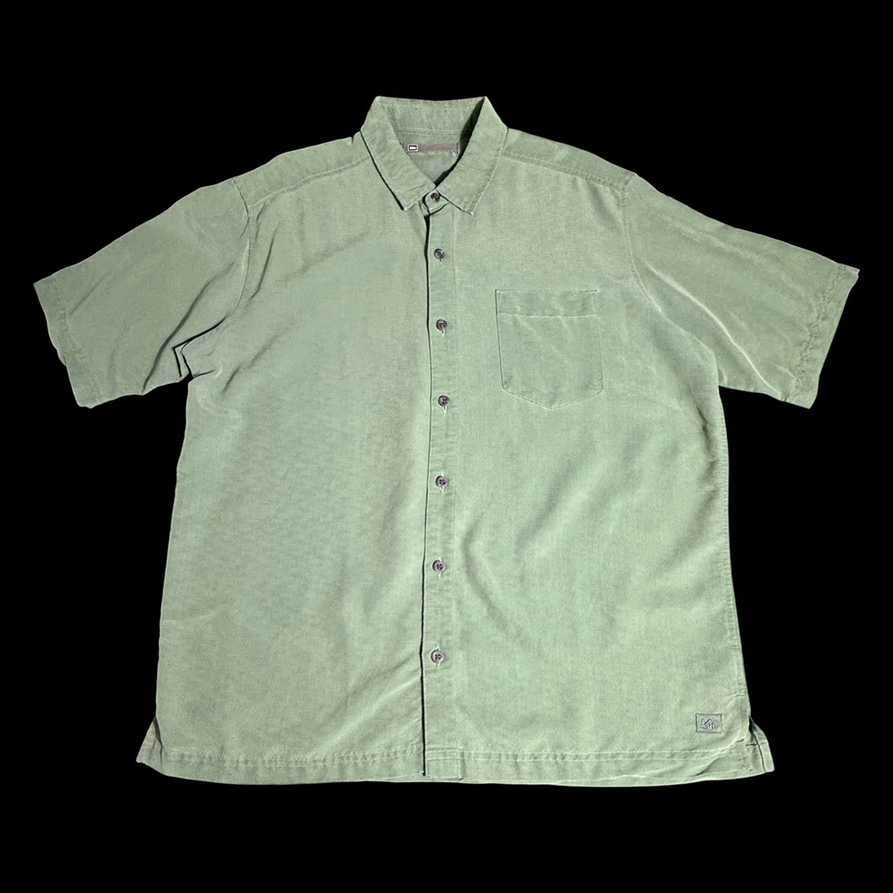 REI Mens Large Sage Green Short Sleeve Button Up Slub Textured Trail‎ Shirt L